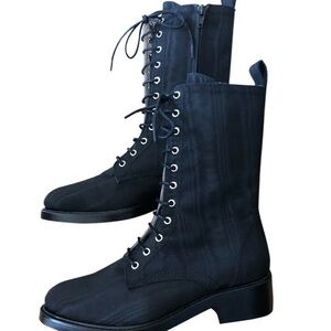 MR Navy Blue Silk Lace-Up Boots